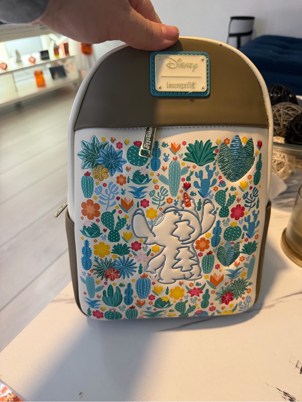 Loungefly Stitch Floral Cactus Mini Backpack - Teal, White & Gray